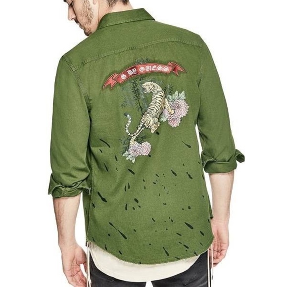 New G by GUESS Men's Sweater Shirt -Army Green - Picture 2 of 8